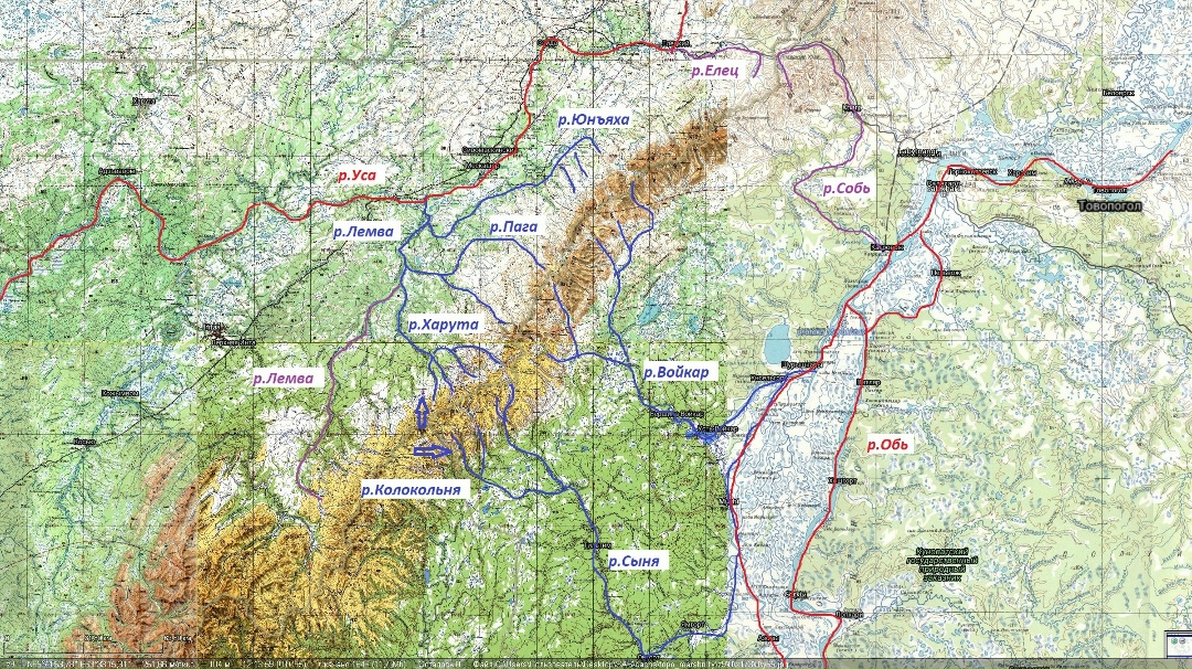 Рис 15. Схема рек и проходов бассейна Лемвы