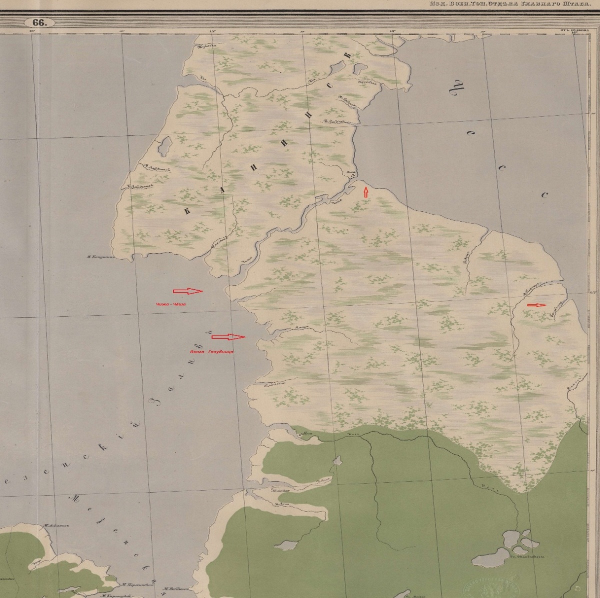 Рис 5. Канинские волоки на карте Стрельбицкого.