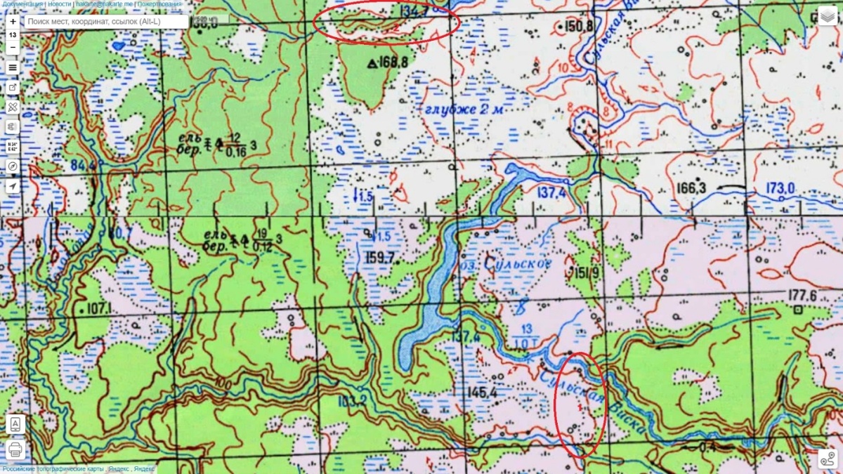 Рис 2. Предполагаемые места волока «Пёша (Волоковая) – Сула (Сульская виска).